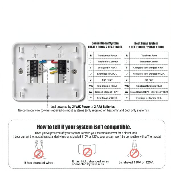 Heat Pump Thermostat Aowel AW721 2 Heat 1 Cool NonProg Backlit LCD-7