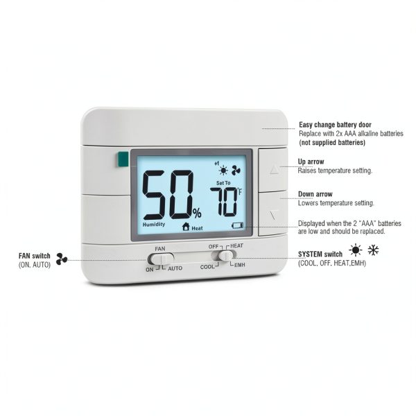 Heat Pump Thermostat Aowel AW721 2 Heat 1 Cool NonProg Backlit LCD-6