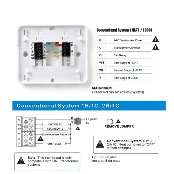 Heat Pump Thermostat Aowel AW721 2 Heat 1 Cool NonProg Backlit LCD-4